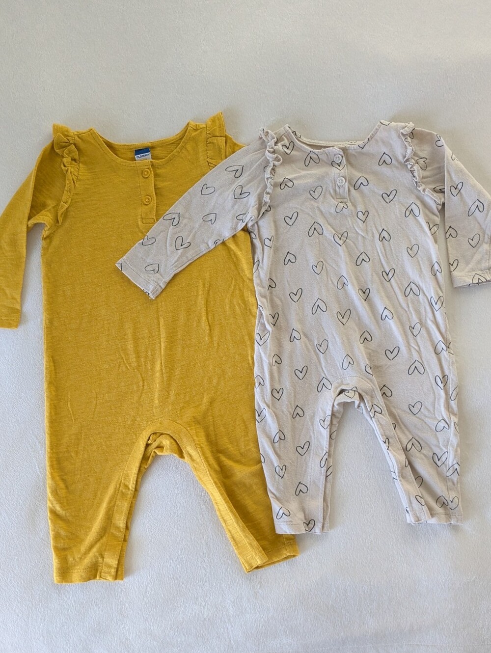 2-Pack! Mustard & Cream With Hearts Baby Rompers
